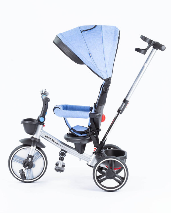 Dreirad Kinderwagen TAXI Buggy 2-in1 Blau / Silber für Kinder ab 1 Jahr Sonnenschutzdach