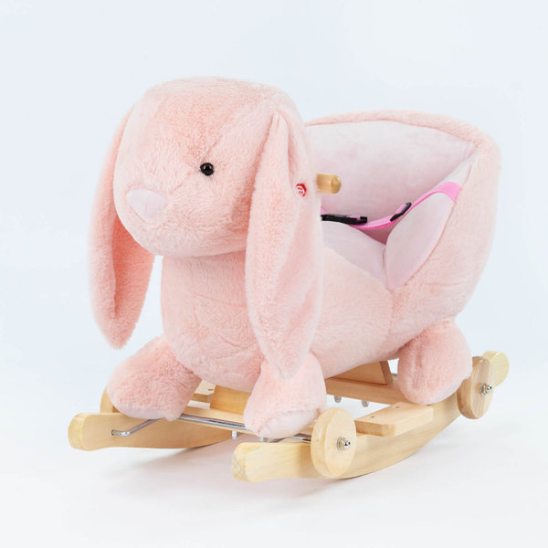 Schaukeltier Rutscher Hase extraweiches Plüsch in Pink mit ausklappbaren Rädern für Kinder ab 1 Jahr