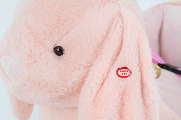 Schaukeltier Rutscher Hase extraweiches Plüsch in Pink mit ausklappbaren Rädern für Kinder ab 1 Jahr
