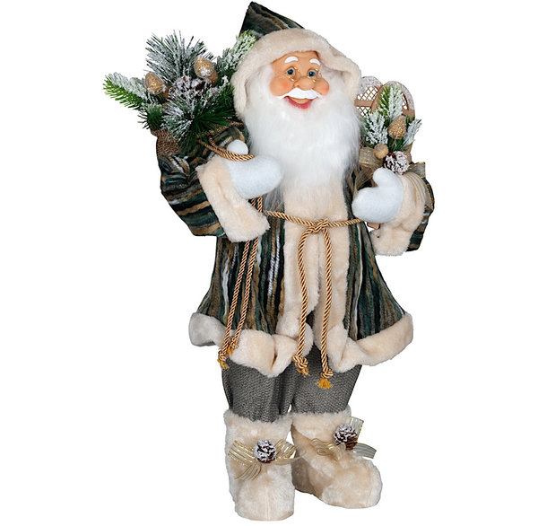 Nikolaus / Weihnachtsmann Santa Mikka Handgemacht mit Strickmantel und Fell ca. 61cm