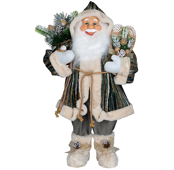 Nikolaus / Weihnachtsmann Santa Mikka Handgemacht mit Strickmantel und Fell ca. 61cm