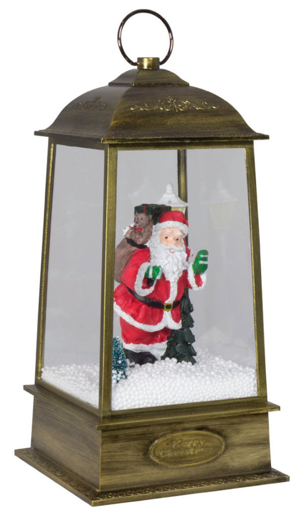 Schneiende Laterne Santa Claus mit dezenter LED-Beleuchtung und Musik ca. 32 cm