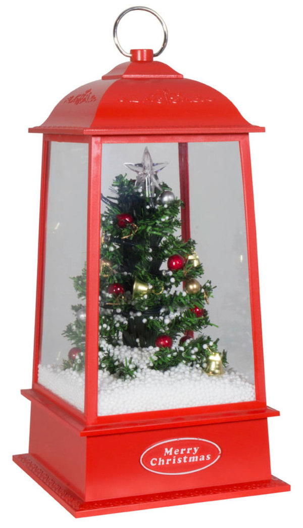 Schneiende Laterne Weihnachtsbaum mit dezenter LED-Beleuchtung und Musik ca. 32 cm