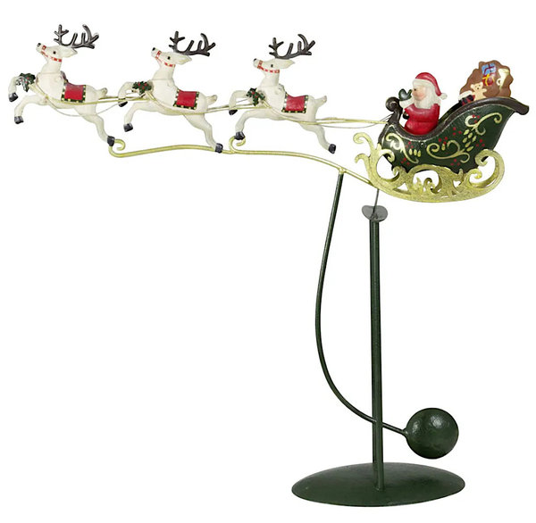 Balance Pendel Santa Claus im Schlitten mit Rentieren Tischdeko aus Metall ca. 43 cm