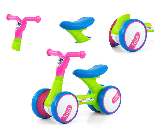 Rutscher Rutschfahrzeug TOBI Balance Bike in Pink Grün ab 18 Monaten
