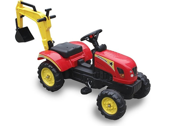 Tretauto Traktor H2 PROFI mit Anhänger und Bagger Rot 135 cm ab 3 Jahren