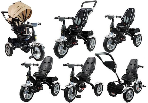 Dreirad Kinderwagen Buggy P500 Premium Two-in-One Creme ab 1 Jahr Luftreifen und Sonnenschutz