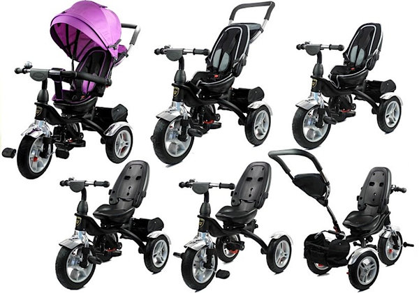 Dreirad Kinderwagen Buggy P500 Premium Two-in-One Violett ab 1 Jahr Luftreifen und Sonnenschutz