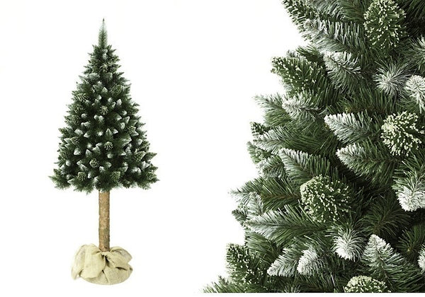 Künstlicher Christbaum Kiefer Weihnachtsbaum mit Echtholz-Stamm 180 cm Schneeoptik