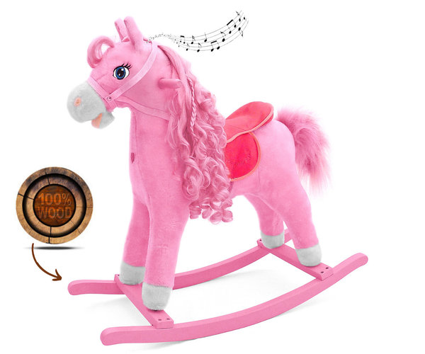 Schaukelpferd Princess Pony Schaukeltier in Pink lockige Mähne mit Sound